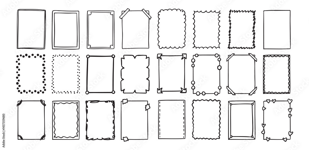 Poster hand drawn rectangle frame doodle vertical. line style empty drawing textbox