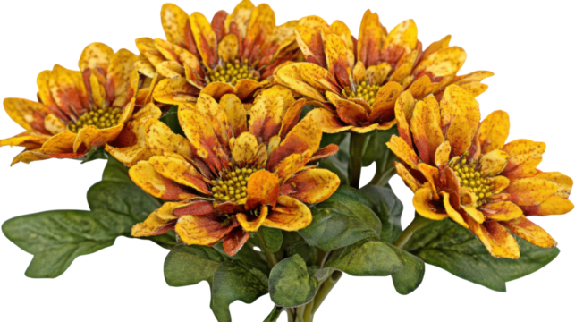 Studio floral photography close-up of vibrant yellow flowers. Isolated on transparent background, png.