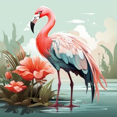 Fototapeta premium pink flamingo in the water