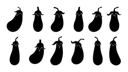 set of eggplant silhouette vector on tranparent background