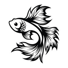Black and White Betta Fish Elegant Swimming Aquatic Creature Design