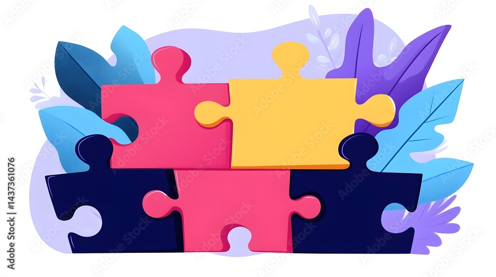 Poster connecting puzzle pieces:teamwork and strategic problem-solving