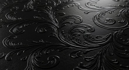 Elegant Black Floral Pattern Embossed Design Close-up