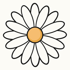 Stylized Daisy Illustration, White Petals with Black Outline and Yellow Center