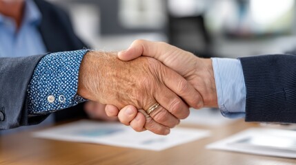 Businessmen shaking hands, signifying a deal
