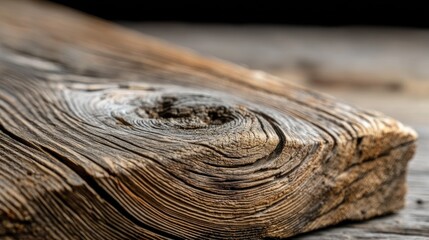 Close-up of weathered wood plank, showing intricate grain patterns and knots