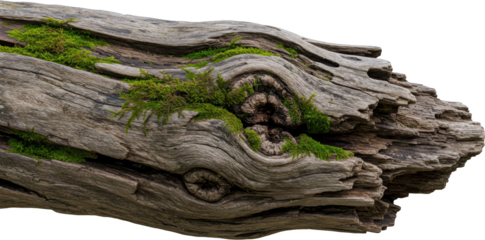 Weathered Gray Wood Log with Lush Green Moss Texture Nature Background
