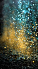 Abstract bokeh of golden and teal glitter (1)