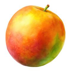 Ripe mango fruit with yellow, red, and green skin isolated transparency background