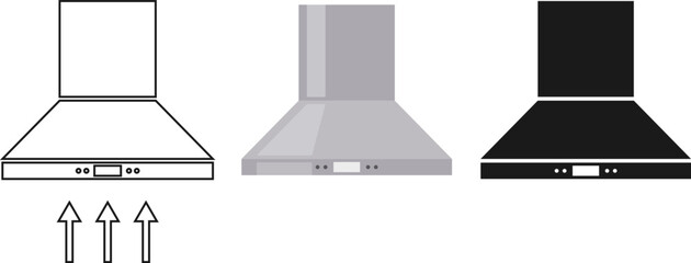 Kitchen hood, set of kitchen hoods isolated on white background. Kitchen hood icon. Background image. postcard, web banner, vector illustration.