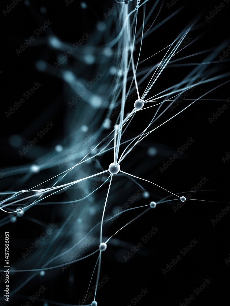 Aufkleber Glowing Neural Network Threads Create an Intricate Pattern Against a Clean Black Background