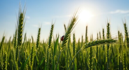Obraz premium Ladybug Resting on Wheat in Field on Sunny Day