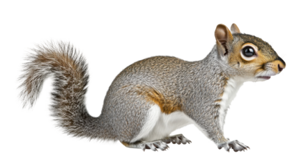Squirrel observing urban environment animal photography close-up. Isolated on transparent background, png.