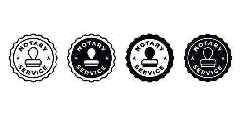 Notary Service Seal Icons Black and White Color Vector Designs