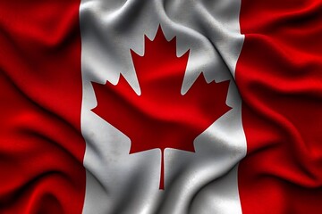 Draped Canadian flag, red maple leaf centered on white field
