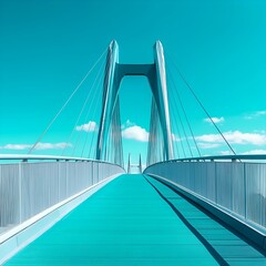 Fototapeta premium A modern bridge with a vibrant turquoise background, showcasing clean lines and minimalistic design, perfect for themes of connection, travel, and contemporary infrastructur 