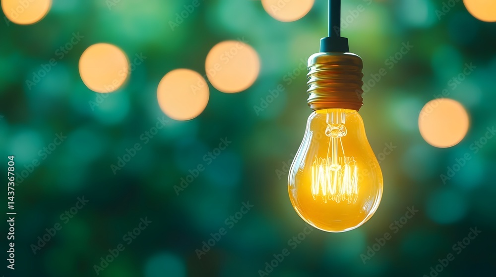 Poster glowing light bulb connected to power line symbolizing creativity and idea