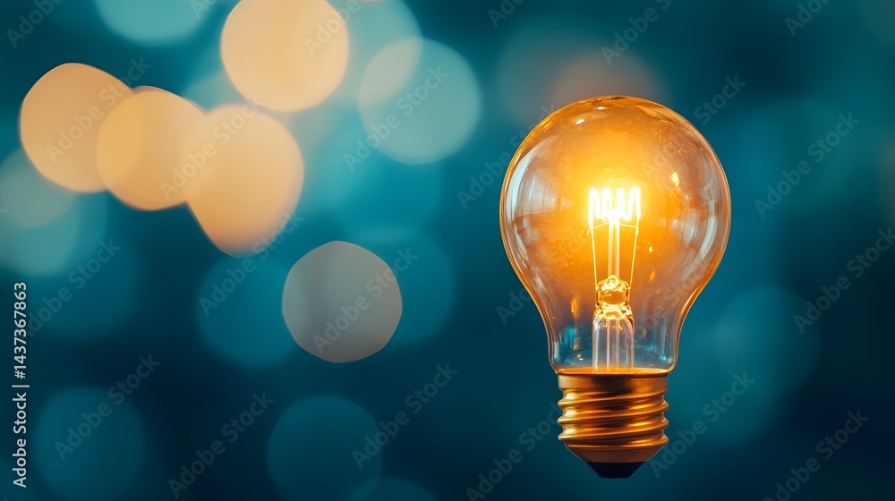 Poster glowing lightbulb connected to power line symbolizing idea and creativity