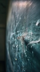 Close-up of a weathered chalkboard with markings