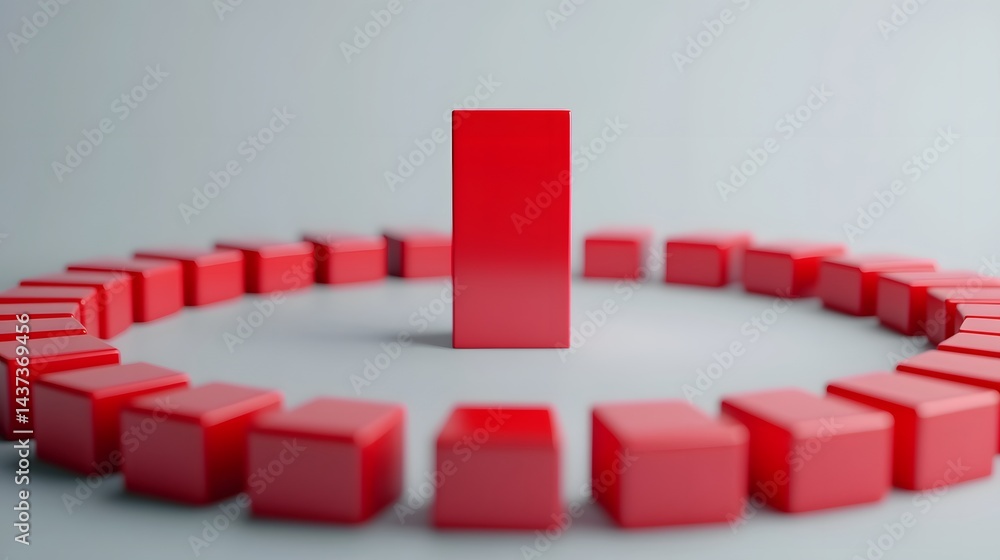 Aufkleber circular domino effect with centered red block symbolizing leadership and disruption
