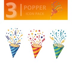 Festive Party Popper Icon Set Illustration