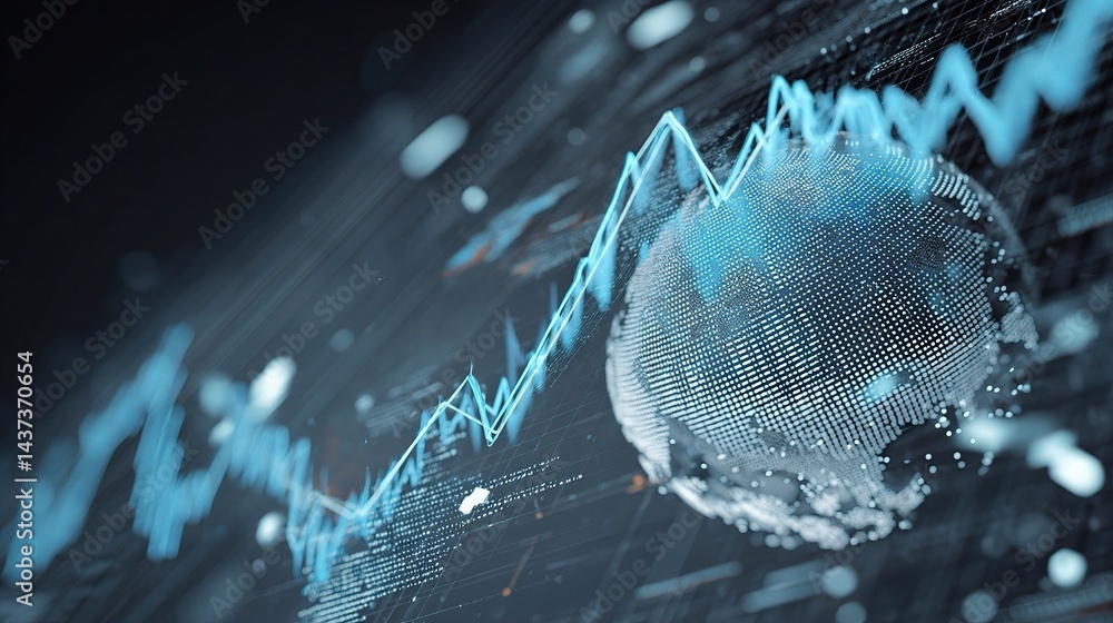 Poster 3d floating financial graph with blue tones and layered design
