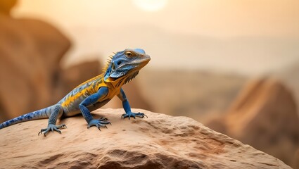 A vibrant lizard perches on a rocky desert landscape long title A colorful and striking