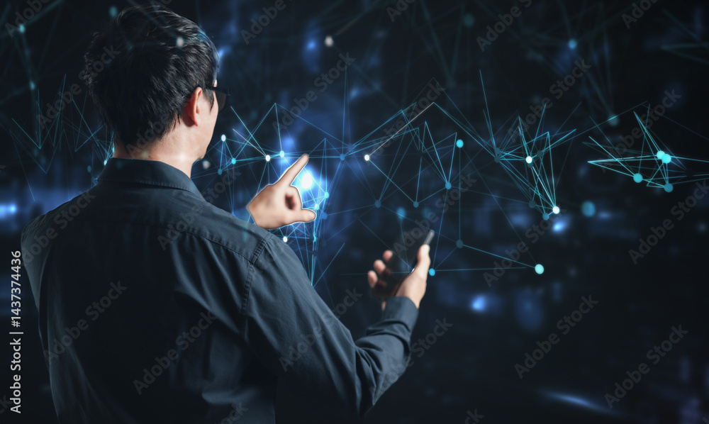 Aufkleber future network concept hand touching the metaverse universe, a conceptual shift in digital transform
