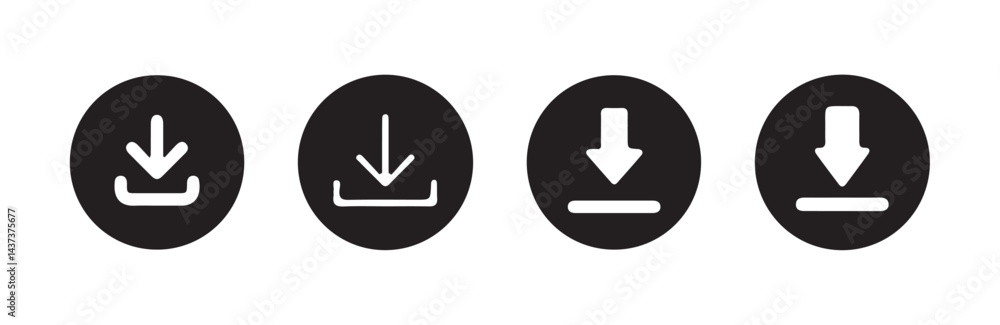 Poster download and upload icon buttons set. save file icon, import data storage icon button. vector illust