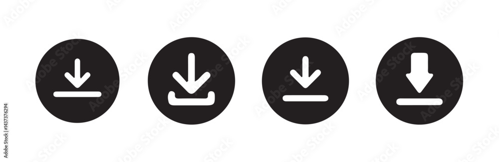 Poster download and upload icon buttons set. save file icon, import data storage icon button. vector illust