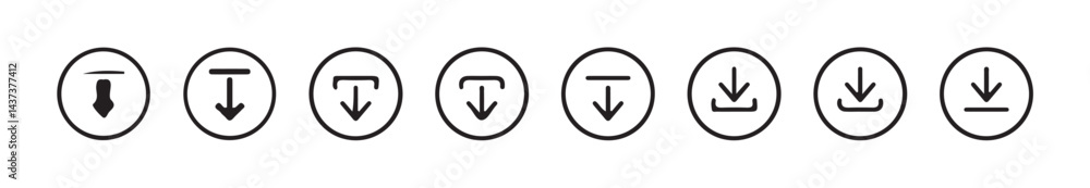 Poster download and upload icon buttons set. save file icon, import data storage icon button. vector illust