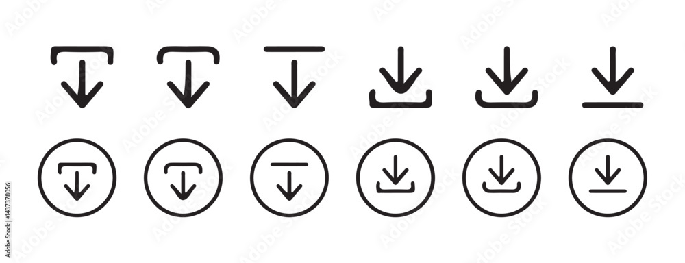 Poster download and upload icon buttons set. save file icon, import data storage icon button. vector illust