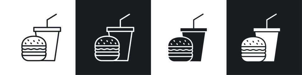 Hamburger and soft drink cup icon sign and symbol vector design