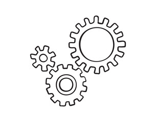 cogs and gears doodle hand drawn icon. Outline drawing settings three cogs and gears line clipart symbol