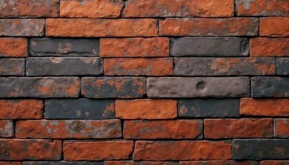 Obraz premium Textured brick wall with red and gray bricks displaying a rustic look