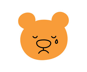 Cute doodle cry bear face icon. Sad crying bear. Teddy kawaii emoji. Hand drawn animal emoticon. Expression teddy head. Bad mood. Vector illustration isolated on white background.