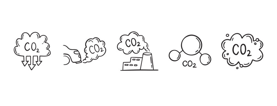 Carbon dioxide CO2 earth air pollution doodle hand drawn icon. Outline drawing CO2 line clipart symbol. Factory emission gas sketch vector illustration
