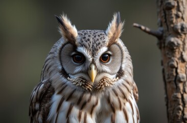 Obraz premium Portrait of an Eastern Screech-Owl nestled in a natural cavity of a tree
