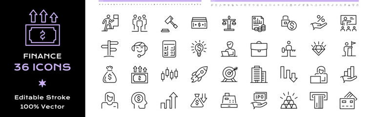 Finance Line Icons Set Design Collection - Editable Vector Illustrator Stroke.