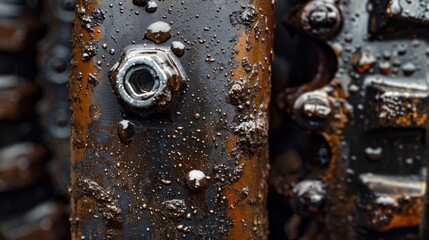 Gritty machinery glistens with grime