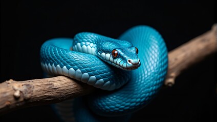 Obraz premium Coiled blue snake on tree branch