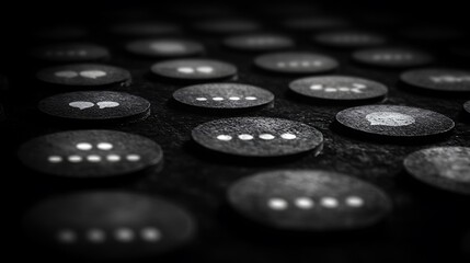 Dark discs with etched communication icons