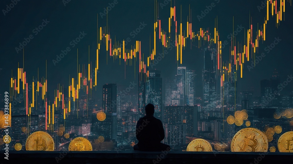 Aufkleber trader analyzing candlestick charts in financial market setting