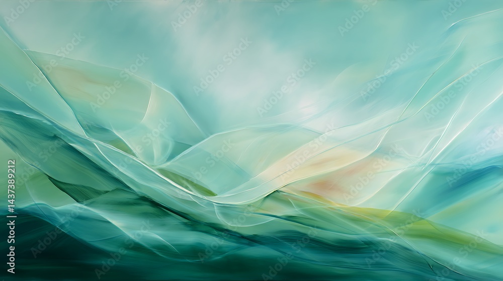 Poster abstract turquoise water wave design with soft gradient and light effect