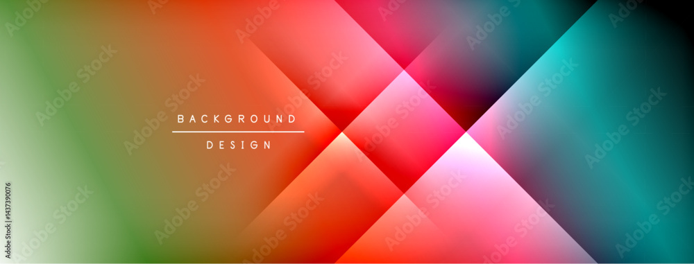 Poster Abstract geometric background. Vibrant colors blend, creating dynamic diagonal shapes. Modern design suitable for digital projects.