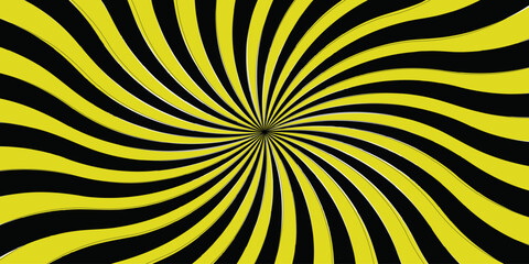 Abstract background with rays retro starburst. Twisted swirl.  radial striped backdrop design  reminiscent of circus themes. Black and yellow twisted swirl. Spiral radial striped backdrop design 