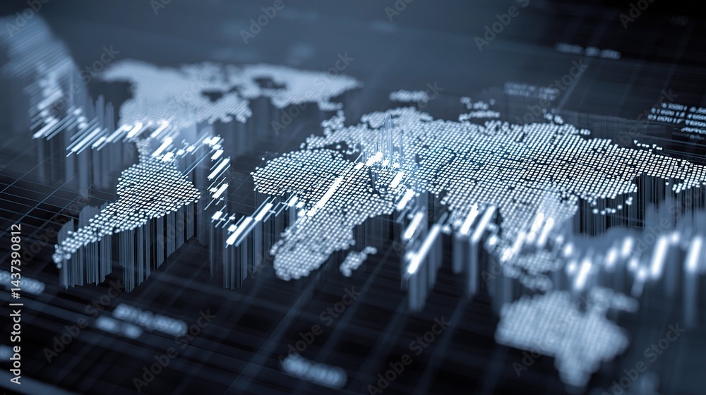 Poster high-speed flow of global finance represented in 3d digital map