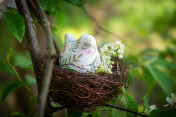 Easter 2025 table decoration for the holiday with flowers and accessories.