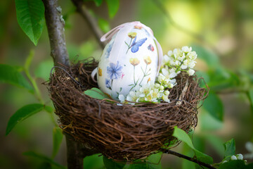 Easter 2025 table decoration for the holiday with flowers and accessories.