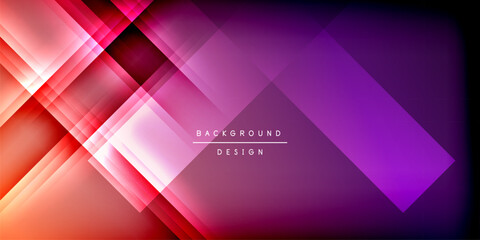 Abstract geometric layers create vibrant gradient effect. Pink, purple, orange hues blend seamlessly. Modern design element.